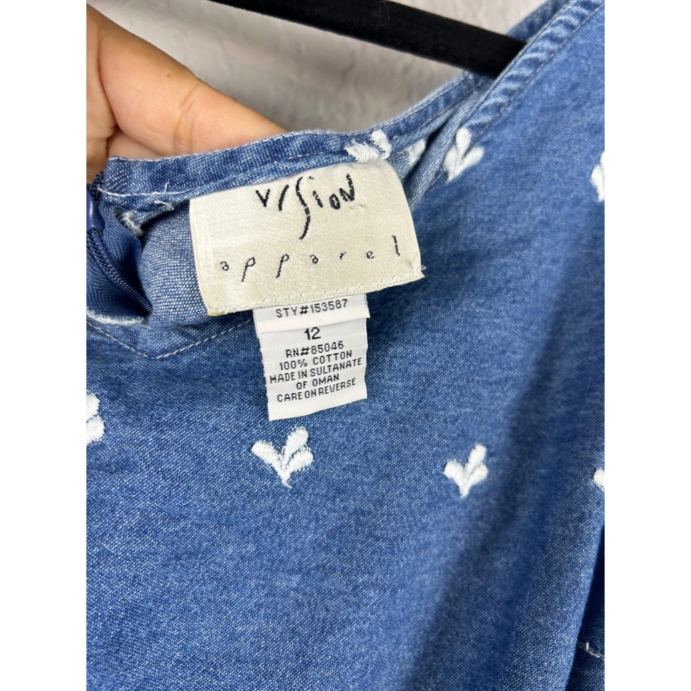 Y2K Vision Apparel Denim Embroidered Shift Dress Blue Size M/L Feminine Cottage - Picture 6 of 7